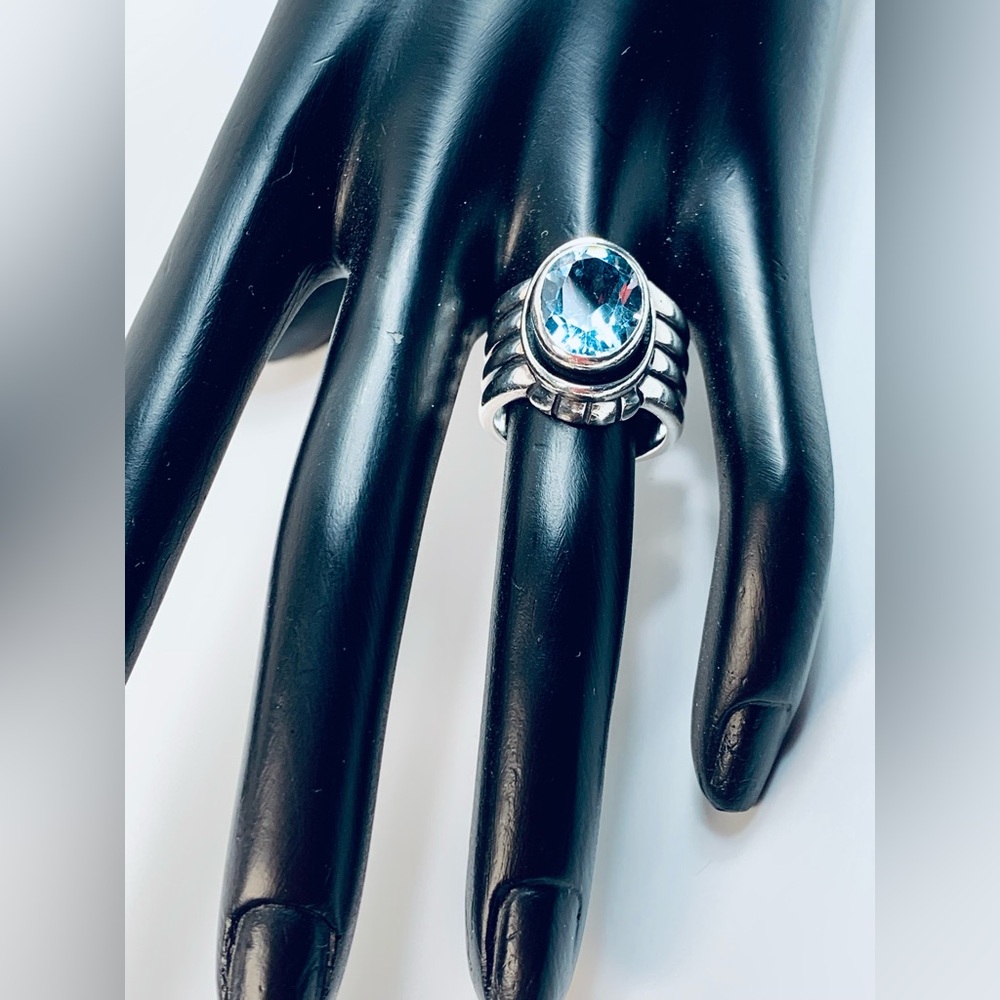 Silpada Blue Topaz-Style Oval Gemstone Sterling-Color Ring
